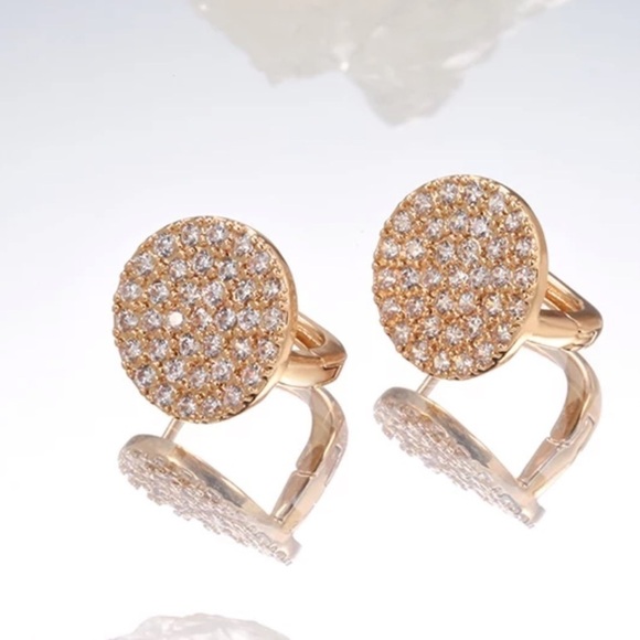 Rose Gold Full Micro Pave Round Earrings - Picture 4 of 9
